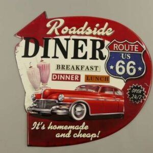Skilt Diner Route 66 (56x54 cm.)