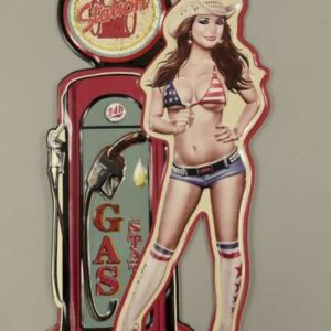 Skilt. Tankstander med pinup (32x58 cm.)