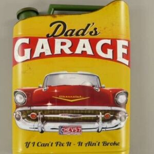Skilt. Benzindunk Dad`s Garage (36x45 cm.)